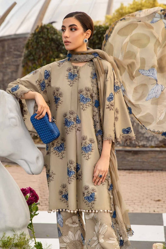 Maria B Green Beige Pure Lawn Digital Embroidery New Arrival 3pc