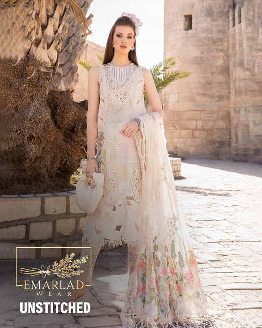 Maria B D-2407-A | Off White - Cotton Chikankari Collection