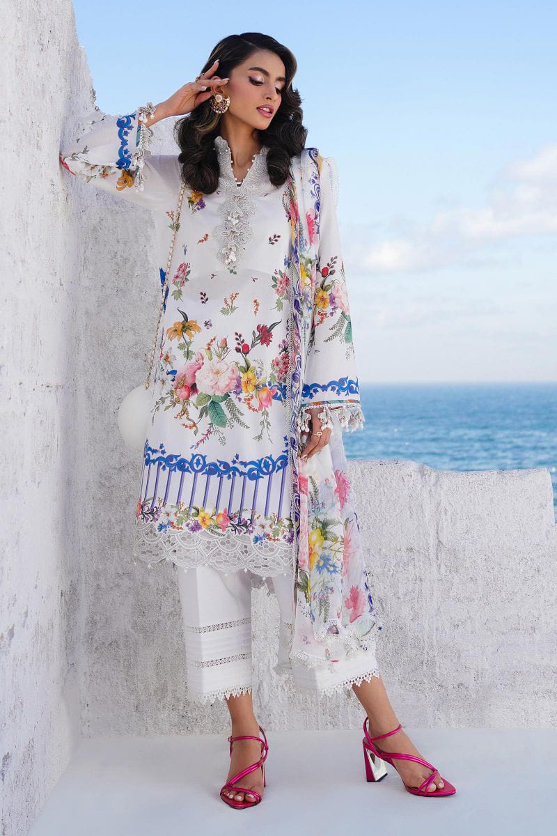 SS Muzlin White Pure Lawn Digital Embroidery Dress 3pc