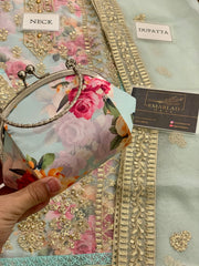 Tawakal | Aqua green with purse 👜  - Digital Printed Silk Inner