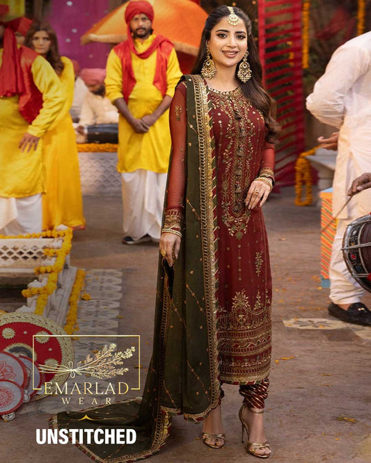 Asim Jofa Embroidered Chiffon 3 Piece Unstitched
