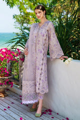 Baroque Purple Digital Print Embroidery Dress  New Arrival