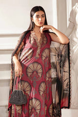 M.B New Arrival Maroon Print Embroidery 3pc