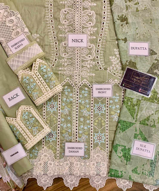 Adan Libas Green Chikankari Dress 3pc