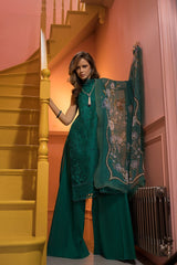 SOBIA NAZIR D GREEN CHIKANKARI LAWN EMB DRESS