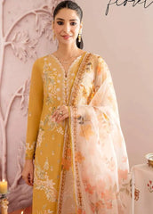 Cross Stitch Mustard Luxury Lawn Chikankari Embroidery Dress