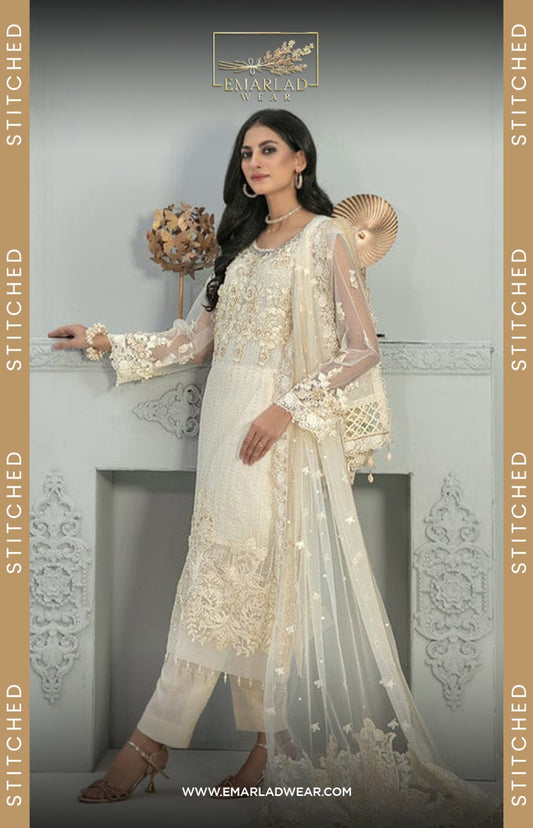 Designer Wear Formal Collection Chiffon Dress Hand Work 3pc Sami Stitched
