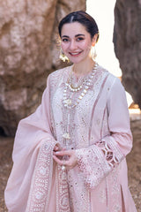 QALAMKAR PINK CHIKANKARI LAWN EMB DRESS 3PC