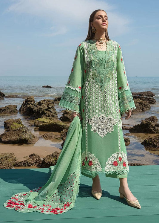CRIMSON GREEN LUXURY CHIKANKARI EMB DRESS