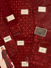 Barooque Mehroon chiffon 3PC