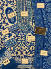 Maria B M-Print | White & Blue - Lawn & Chiffon Dupatta Collection 2025