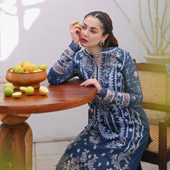 Qalamkar Blue Embroidery Dress Chikankari Collection