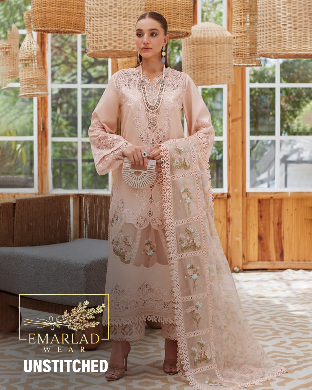Crimson | Peach - Laser Chikankari Collection