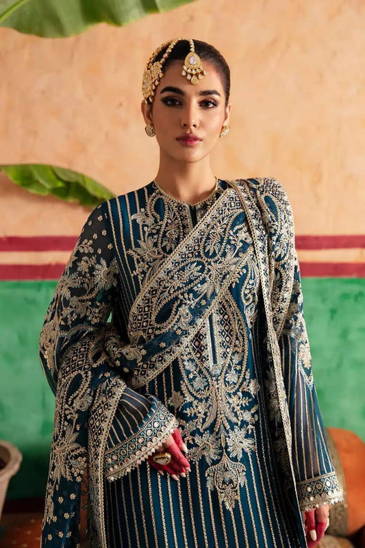 Afrozeh Amal blue chiffon embroidered dress