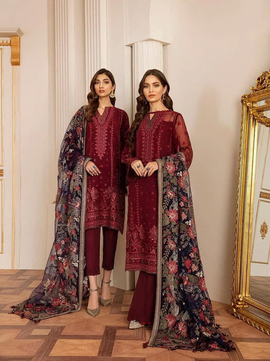 Embroidered 3PC Unstitched Chiffon Dress