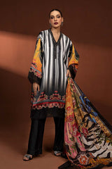 Maria b lining black white Printed Pure Charmeuse Silk Suit