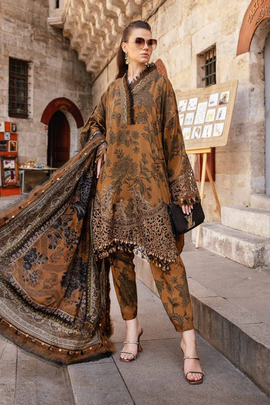 Maria B pure lawn with chiffon dupatta golden