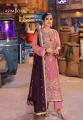 Asim jofa Embroidered Chiffon  T-Pink