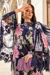 Maria b navy blue 3 Piece Unstitched Printed Cambric Suit | MPT-2306-B