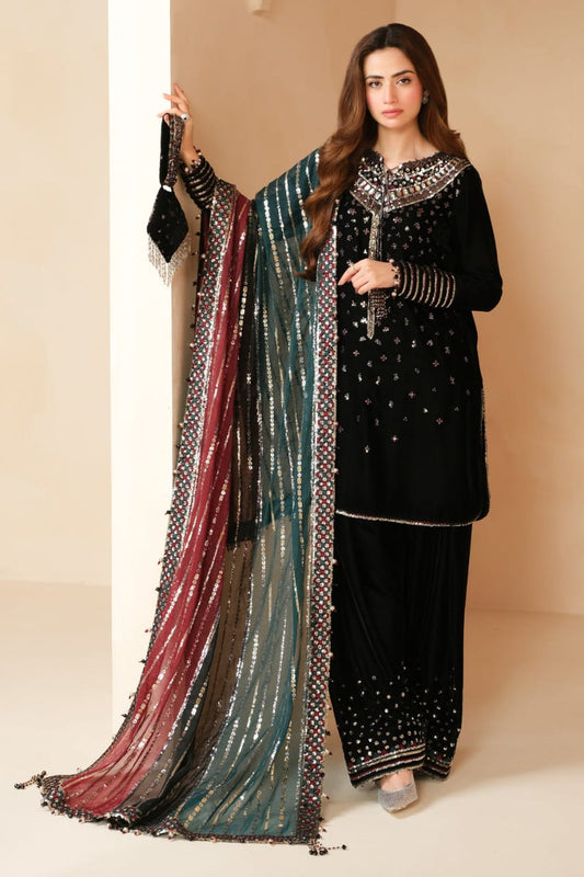 Baroque Black Velvet Tie And Dye Dupatta Micro 9000