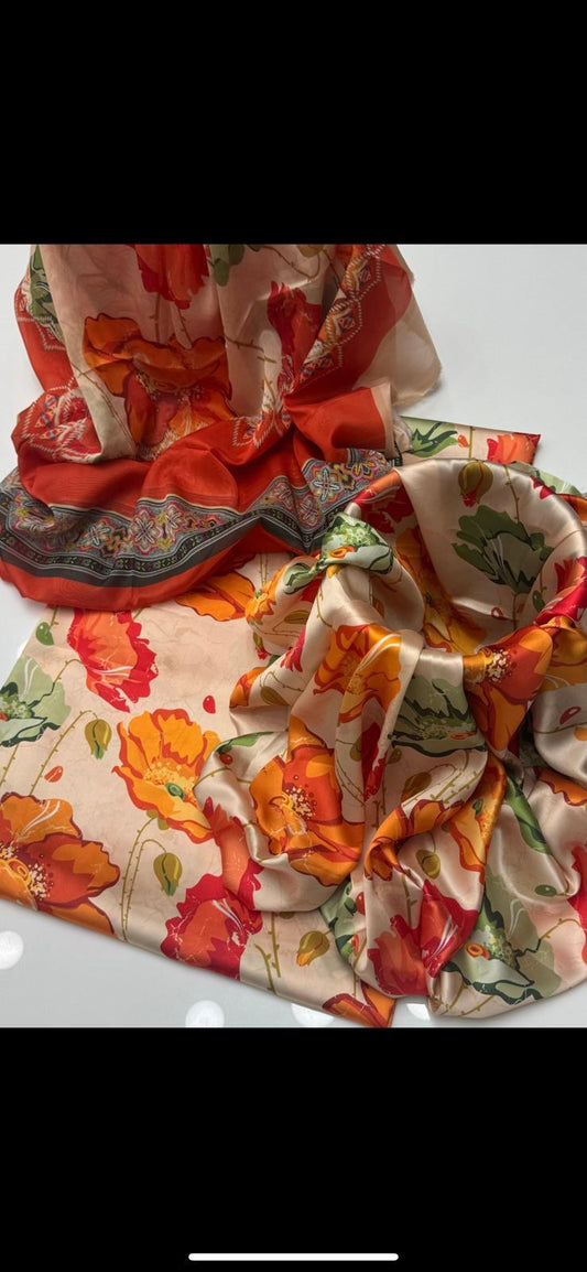 Shamoze Silk - 3 Piece - Digital Print - Cream Floral