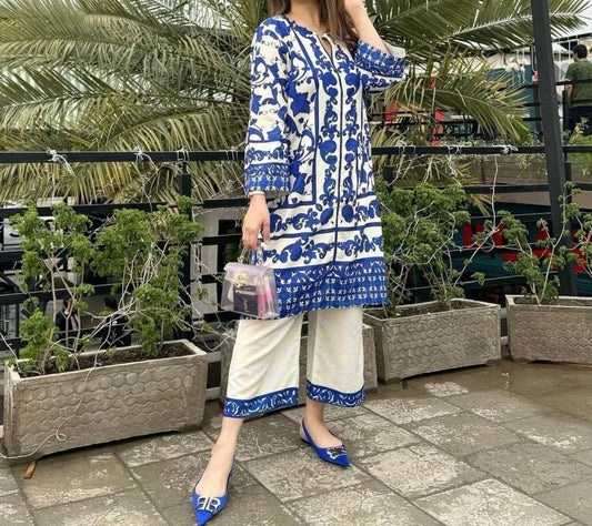 Shamoze Silk - 3 Piece - Digital Print - Blue & White Floral