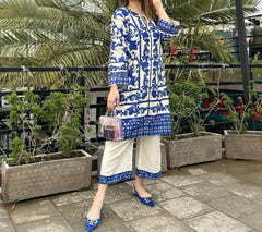 Shamoze Silk - 3 Piece - Digital Print - Blue & White Floral