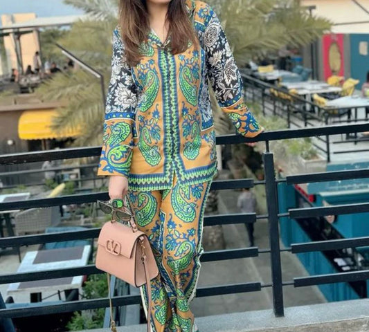 Shamoze silk - 3 Piece - Digital Print  - Azure Bloom