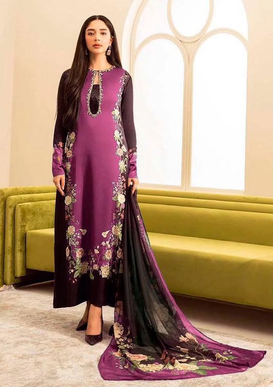 Shamoze Silk - 3 Piece Digital Print - Black And Pink