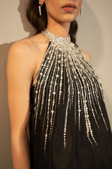 Black Crystal Embellished Dress | Raw Silk