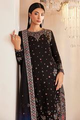 Jazmin | Embroidered Black Raw Silk - Tie & Dye Dupatta