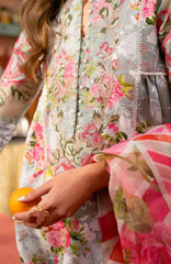 Heer | Aqua Grey - Silk Digital Embroided Front