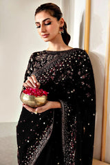 Jazmin |  Black - Net Saree With Velvet body