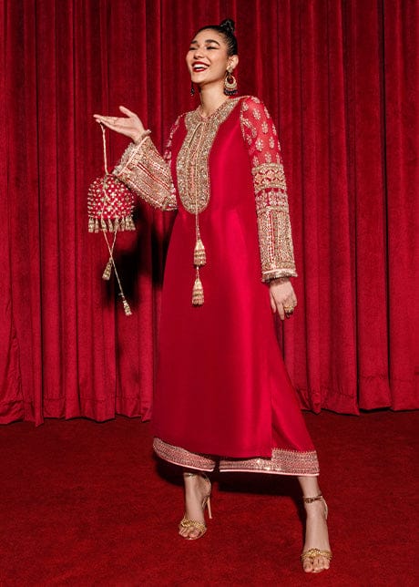 Hussain Rehar | Aimer - With Bridal Embroided Bag 👛 red