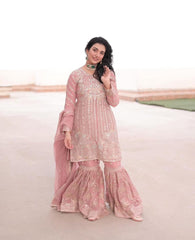 Sara Khan | Haseen’s Peach Formal Collection Chiffon Gharara Replica