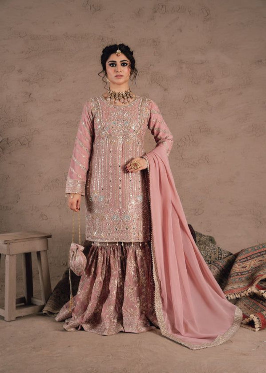Sara Khan | Haseen’s Peach Formal Collection Chiffon Gharara Replica