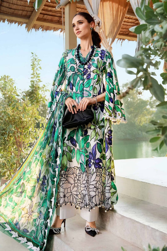 Maria B MPT-2505-A | White Base With Leave Print - Lawn Collection