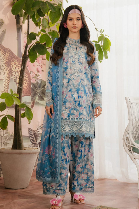 Afrozeh | Light Sky Blue Skin Flower - Lawn Printed With Chikankari
