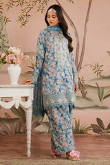 Afrozeh | Light Sky Blue Skin Flower - Lawn Printed With Chikankari