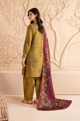 Iznik | Mehndi Mehroon dupatta - Lawn With Chiffon Dupatta