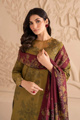 Iznik | Mehndi Mehroon dupatta - Lawn With Chiffon Dupatta
