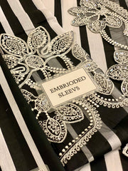 Maria B M-Print MPT-2609-B | Black & White Stripe  -  Lawn With Chiffon Dupatta Collection