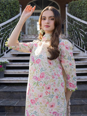 Crimson  | Off White Cream Multi  - Printed Lawn Chikankari Collection