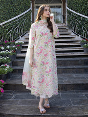 Crimson  | Off White Cream Multi  - Printed Lawn Chikankari Collection