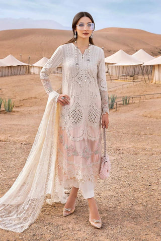 Maria B D-2515-A | White & Pink - Luxury  Chikankari Collection