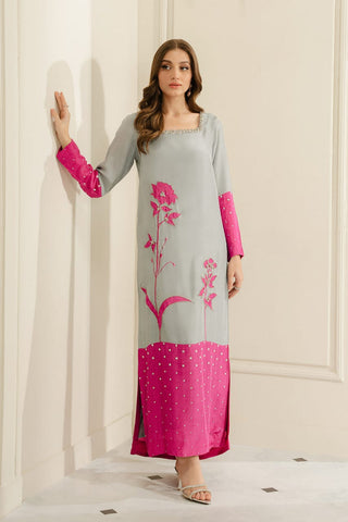 Lulusar | Grey Pink - Shamoz Silk Digital Printed With Adda Handwork