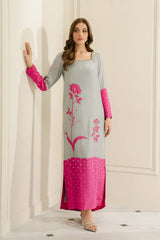 Lulusar | Grey Pink - Shamoz Silk Digital Printed With Adda Handwork
