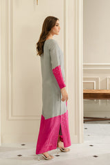 Lulusar | Grey Pink - Shamoz Silk Digital Printed With Adda Handwork