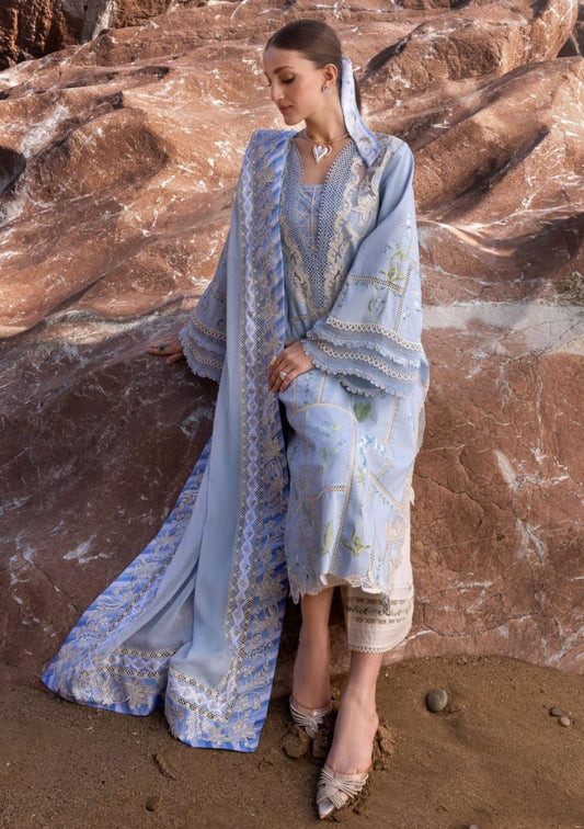 Crimson | Sky blue - Luxury Lawn Collection