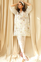 FARIDA HASSAN WHITE NEW  CHIKANKARI LAWN DRESS 3PC